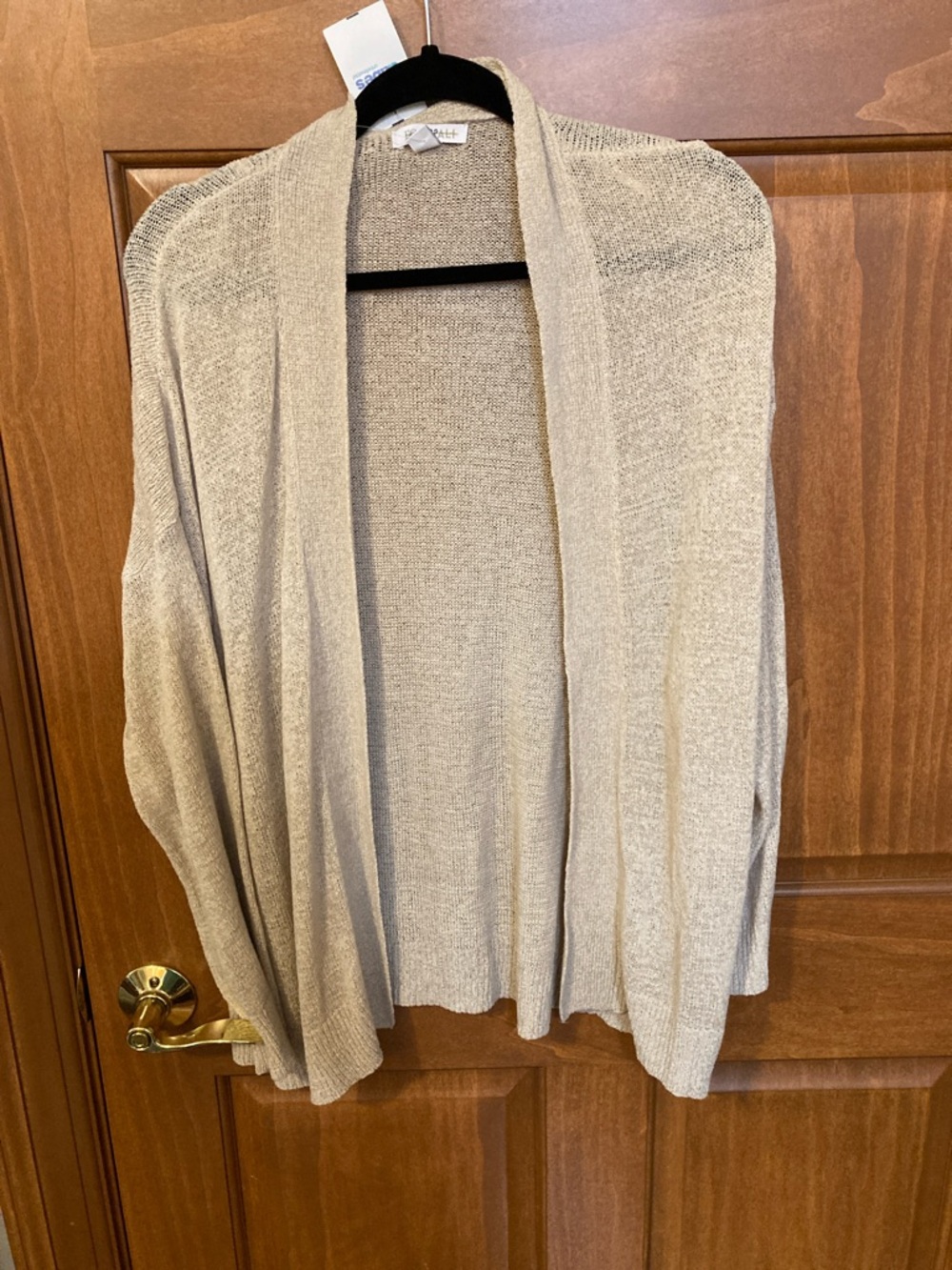 Roz & Ali Light Beige Open-Front Knit Cardigan
